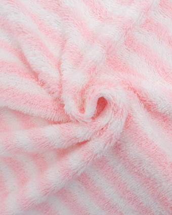 Tissu Eponge Bicolore Fines Rayures Rose et Ecru - Mercerine