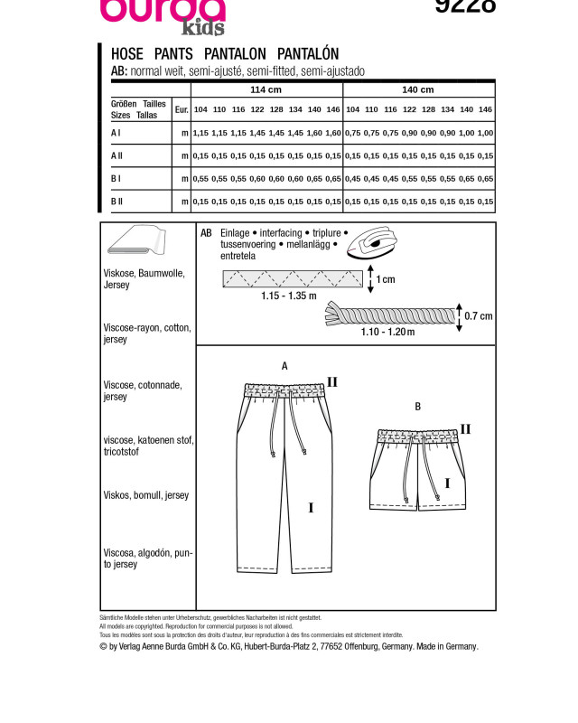 Patron Pantalon Burda 9228 - Patrons couture - Mercerine