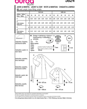 Patron Veste & manteau Burda 5824 - Patrons couture - Mercerine