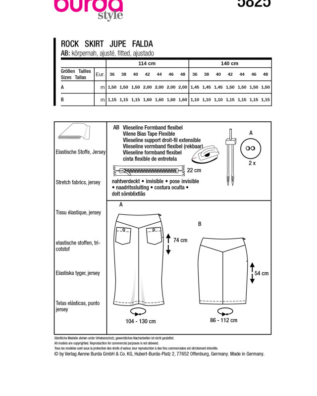 Patron Jupe Burda 5825 - Patrons couture - Mercerine