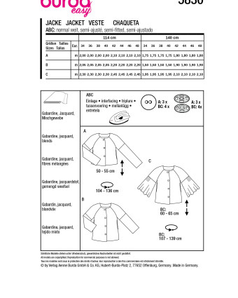 Patron Veste Burda 5830 - Patrons couture - Mercerine