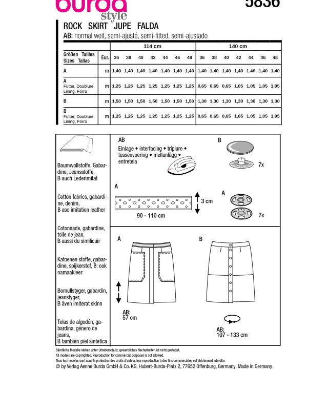 Patron Jupe Burda 5836 - Patrons couture - Mercerine