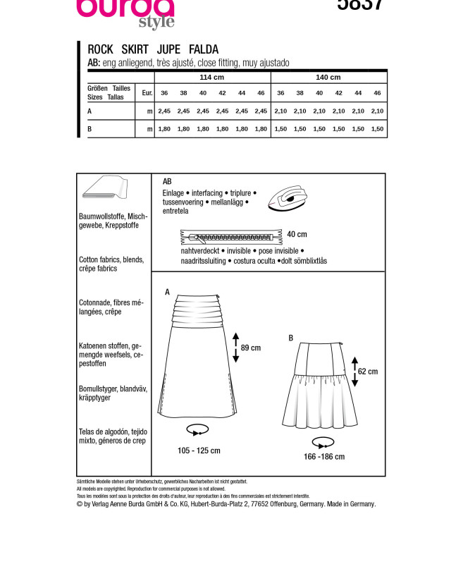 Patron Jupe Burda 5837 - Patrons couture - Mercerine