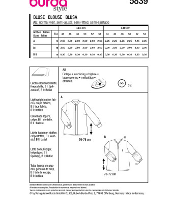 Patron Blouse Burda 5839 - Patrons couture - Mercerine