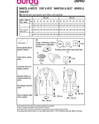 Patron Manteau & gilet Burda 5840 - Patrons couture - Mercerine