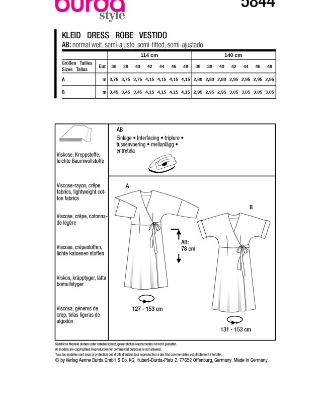 Patron Robe Burda 5844 - Patrons couture - Mercerine