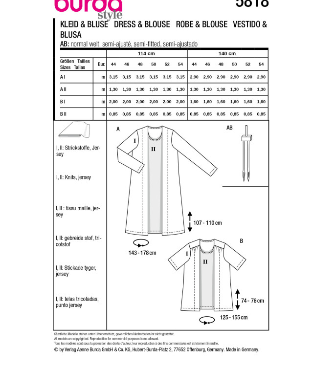 Patron Robe & chemisier Burda 5818 - Patrons couture - Mercerine