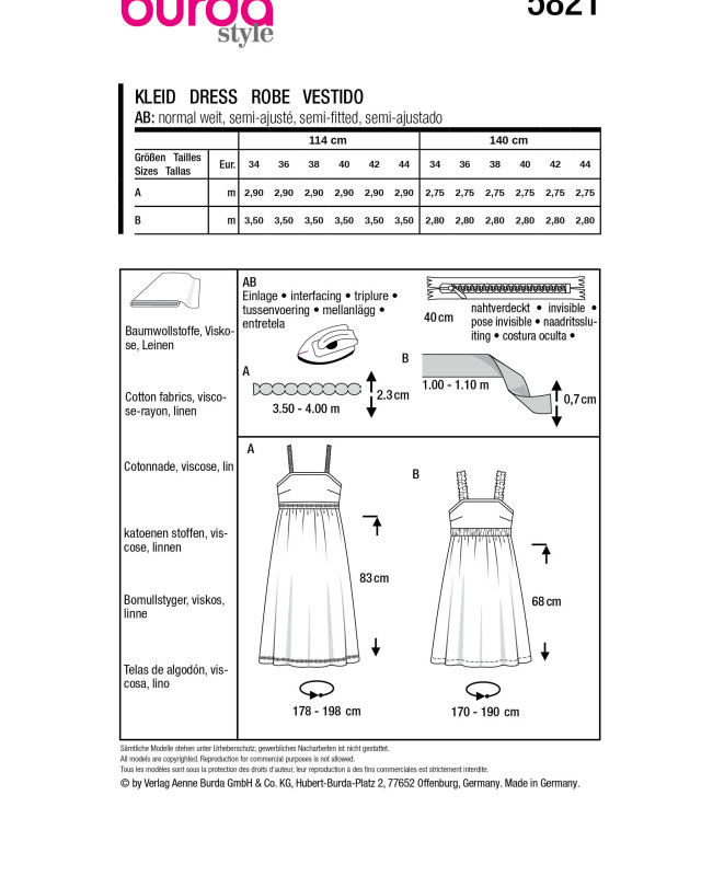 Patron Robe Burda 5821 - Patrons couture - Mercerine