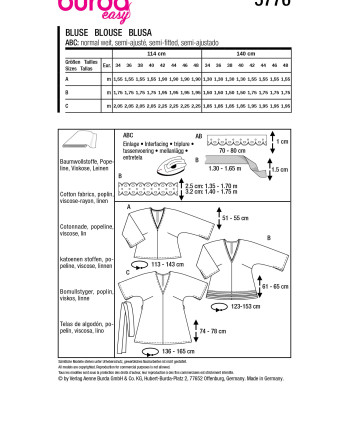 Patron Blouse Burda 5776 - Patrons couture - Mercerine
