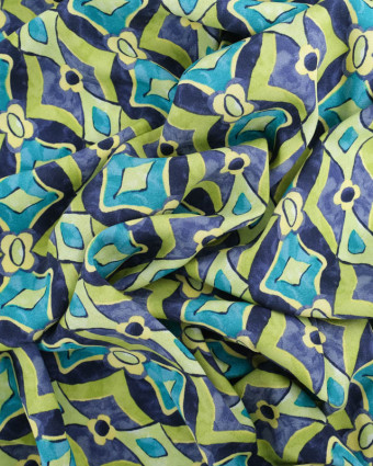 Viscose Chally Noire Motif Diamonds Vert et Bleu - Mercerine