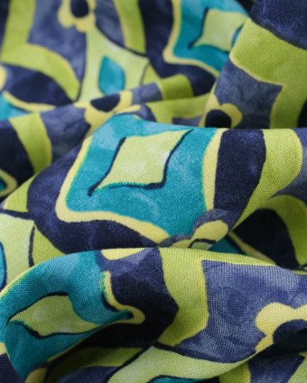 Viscose Chally Noire Motif Diamonds Vert et Bleu-  Mercerine