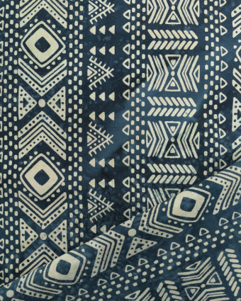 Tissu Coton Batik Motif Ethnique Marine - Mercerine