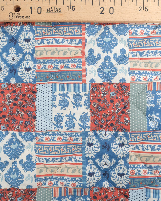 Tissu Matelassé Piquage fait en France Patchwork Bleu  - Mercerine