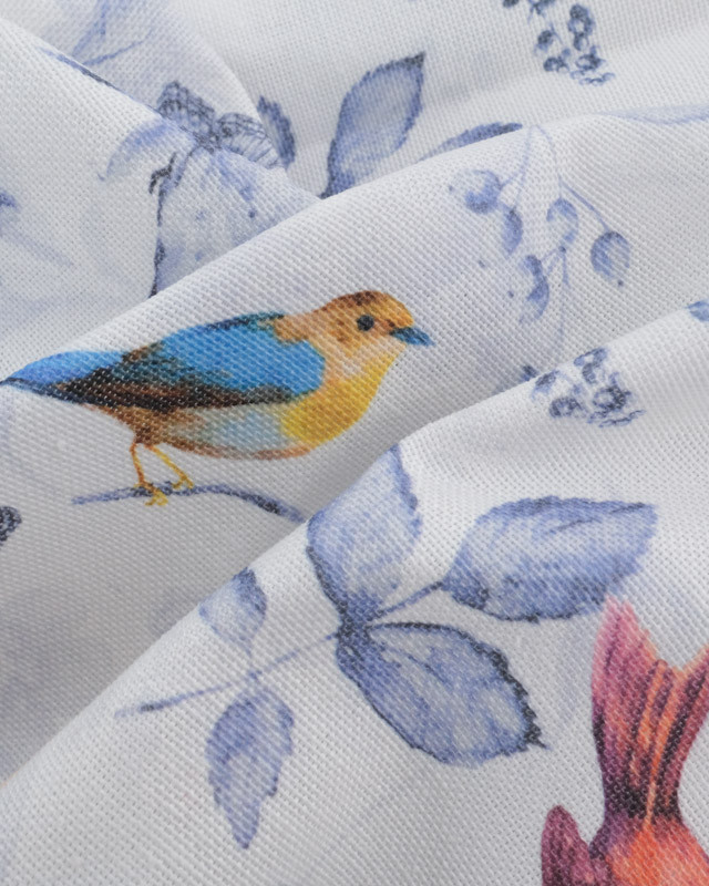 Tissu Coton Epais Blanc Motif Petit Oiseaux  - Mercerine