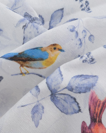 Tissu Coton Epais Blanc Motif Petit Oiseaux  - Mercerine