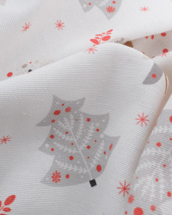 Coton Epais Blanc Imprimé Petit Sapin de Noël  - Mercerine