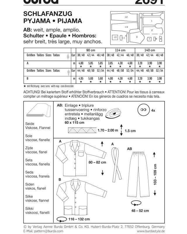 Patron Burda  Pyjama - Burda 2691 - Mercerine