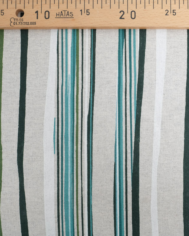 Tissu Effet Lin Enduit Rayures Bleu Vert  - Mercerine