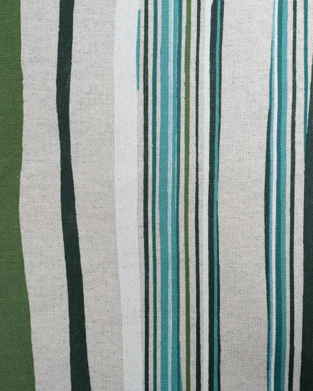 Tissu Effet Lin Enduit Rayures Bleu Vert  - Mercerine