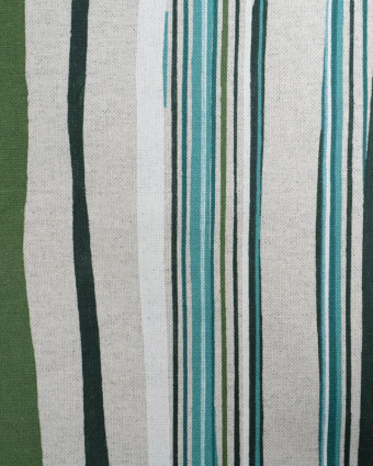 Tissu Effet Lin Enduit Rayures Bleu Vert  - Mercerine