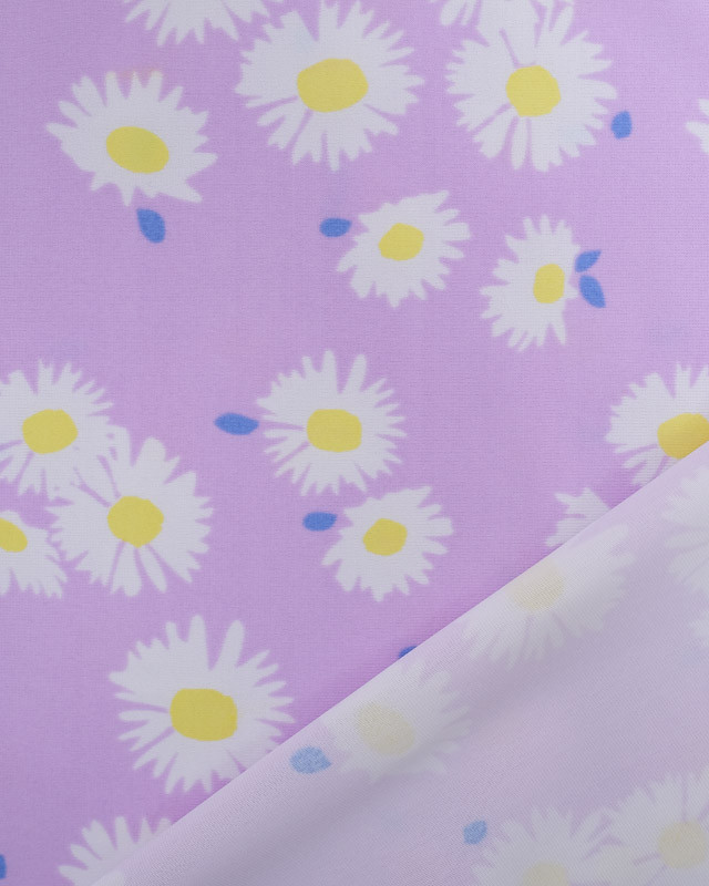 Tissu lycra Marguerite Fond Lilas - Tissus en ligne - Mercerine