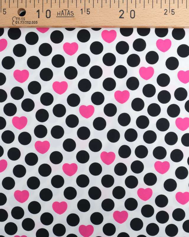 Tissu Lycra Pois Noir Cœur Rose -  Mercerine