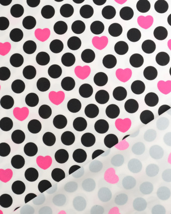 Tissu Lycra Pois Noir Cœur Rose -  Mercerine