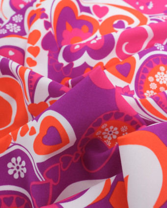 Tissu Lycra Cœur Cachemire Violet Rose et Orange -  Mercerine