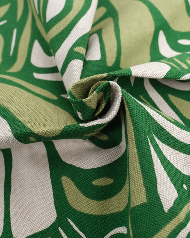 Tissu Effet Lin Arabesque Vert - Oeko-Tex -  Mercerine