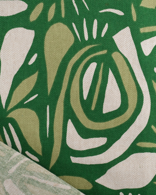 Tissu Effet Lin Arabesque Vert - Oeko-Tex -  Mercerine