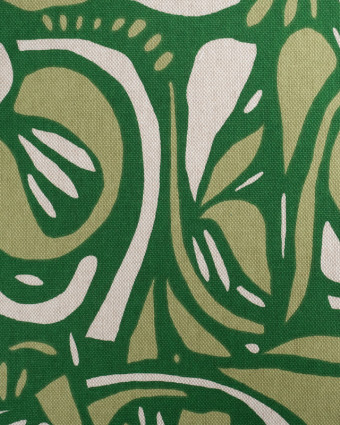 Tissu Effet Lin Arabesque Vert - Oeko-Tex -  Mercerine