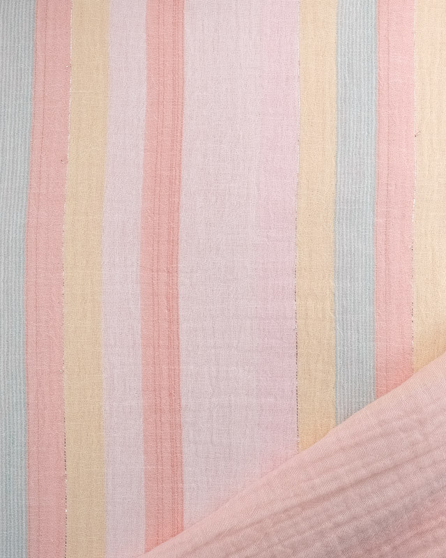 Double Gaze Rose Pastel Rayures Colorées Lurex - Mercerine