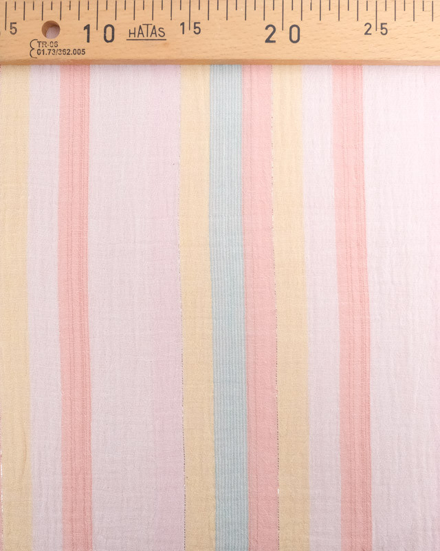 Double Gaze Rose Pastel Rayures Colorées Lurex - Mercerine