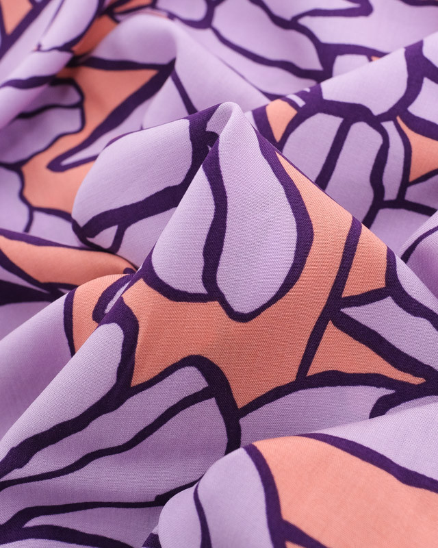 Viscose Inked Bouquet Pêche et Lilas - Nerida Hansen - Mercerine