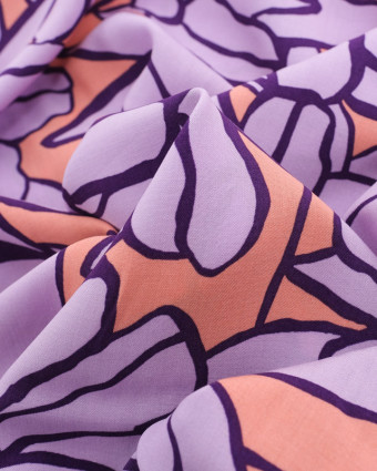 Viscose Inked Bouquet Pêche et Lilas - Nerida Hansen - Mercerine