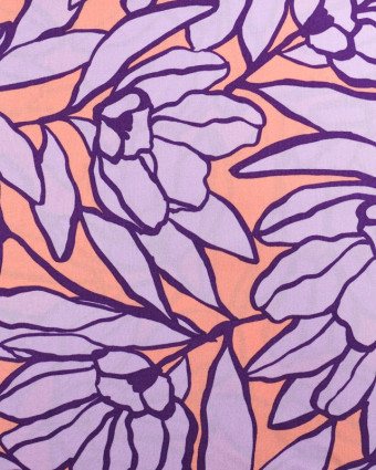 Viscose Inked Bouquet Pêche et Lilas - Nerida Hansen - Mercerine