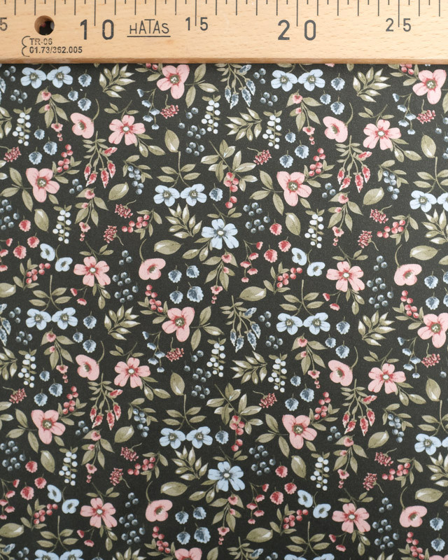 Tissu Coton Kaki Fleuri  - Poppy Design - Mercerine