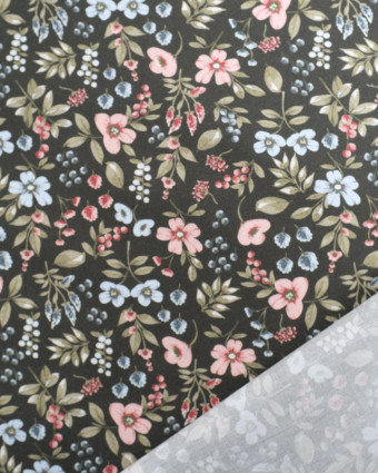Tissu Coton Kaki Fleuri  - Poppy Design - Mercerine