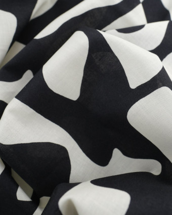 Voile de Coton Motif Noir Ecru - Mercerine