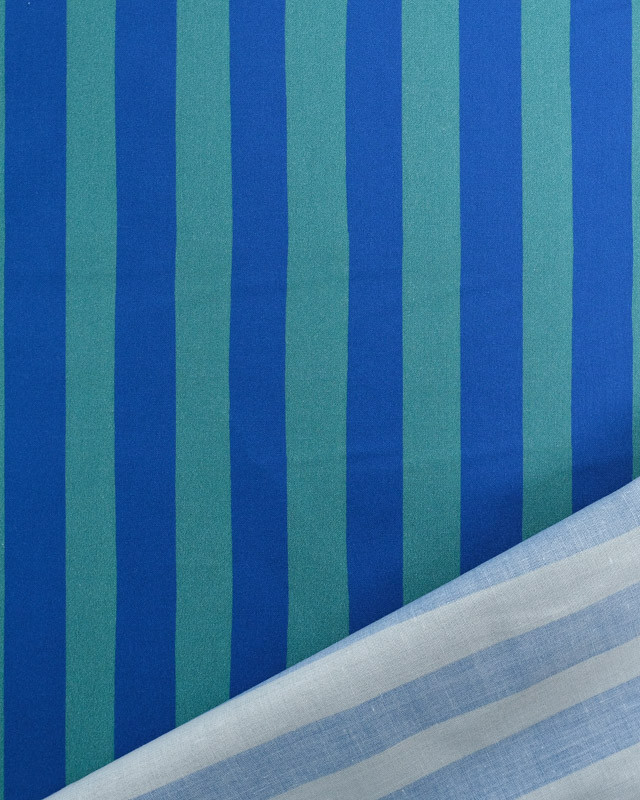 Tissu Coton à Rayures Bleu et Vert - Poppy Design - Mercerine
