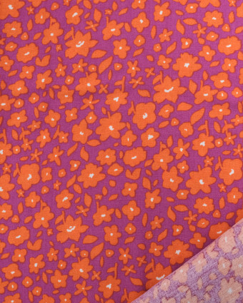Tissu Viscose Violet Petites Fleurs Oranges  -Mercerine
