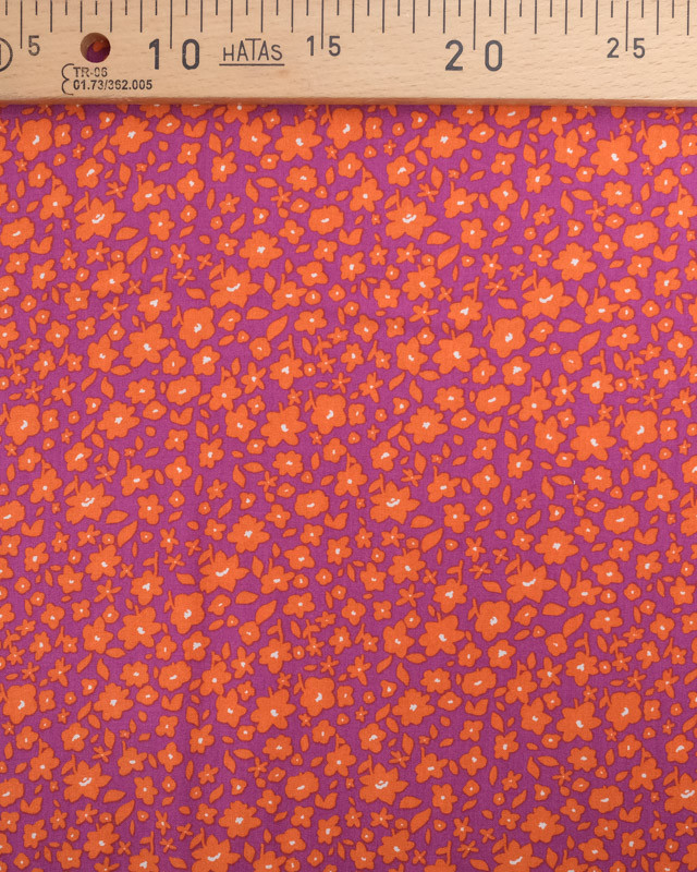 Tissu Viscose Violet Petites Fleurs Oranges  -Mercerine
