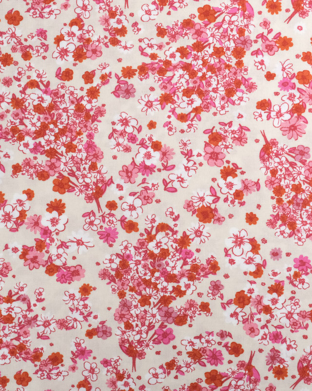 Tissu Viscose Beige Jolies Petites Fleurs Sakura - Mercerine