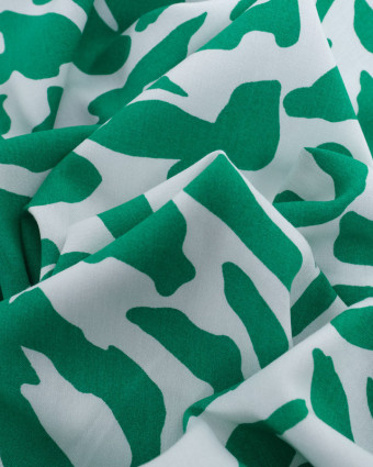 Viscose Blanche Motif Tigré Vert - Mercerine