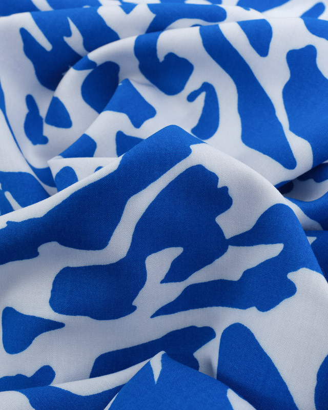 Viscose Blanche Motif Tigré Bleu - Mercerine