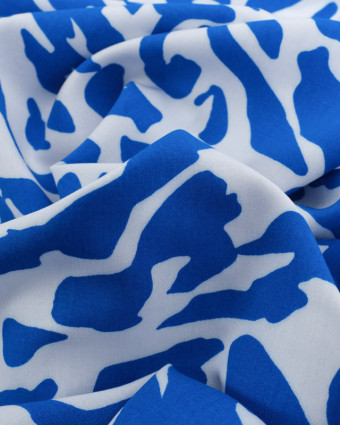 Viscose Blanche Motif Tigré Bleu - Mercerine