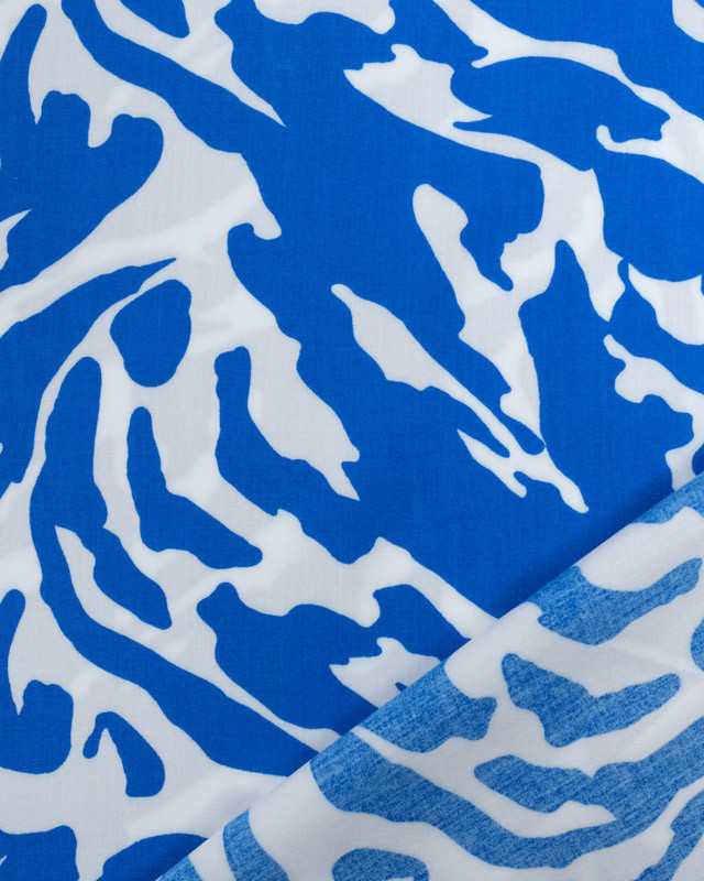 Viscose Blanche Motif Tigré Bleu - Mercerine