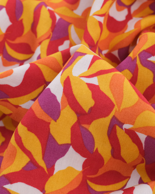 Tissu Viscose Joli Motif Pétale Jaune Rouge Violet - Mercerine