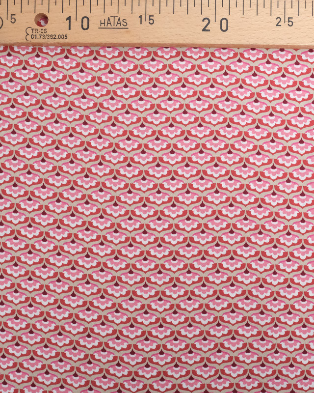 Tissu Viscose Beige Petit Eventail Rose - Mercerine