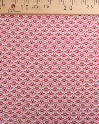 Tissu Viscose Beige Petit Eventail Rose - Mercerine